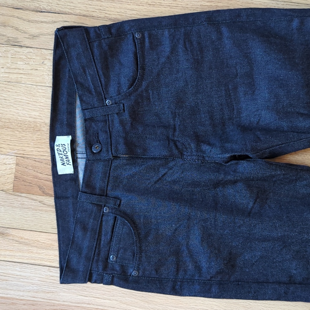 Naked Famous Super Guy Mens Jeans 30x34 Ash Black Stretch Japanese Denim